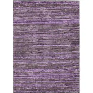 Photo of Purple And Plum Striped Washable Indoor Outdoor Area Rug