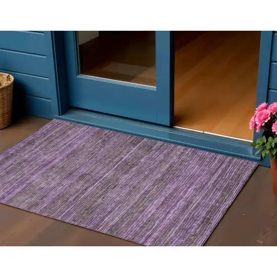 Purple And Plum Striped Washable Indoor Outdoor Area Rug Photo 2