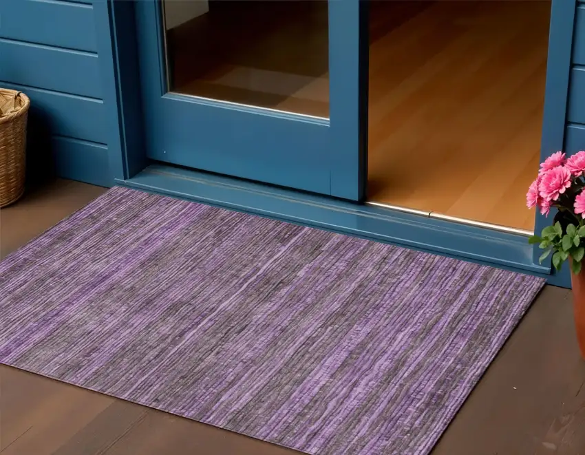 Purple And Plum Striped Washable Indoor Outdoor Area Rug Photo 2