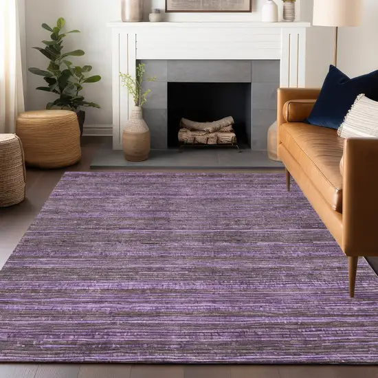 Purple And Plum Striped Washable Indoor Outdoor Area Rug Photo 7