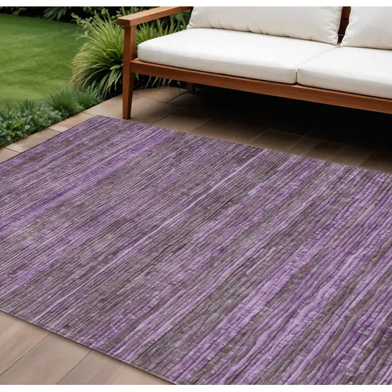 Purple And Plum Striped Washable Indoor Outdoor Area Rug Photo 2