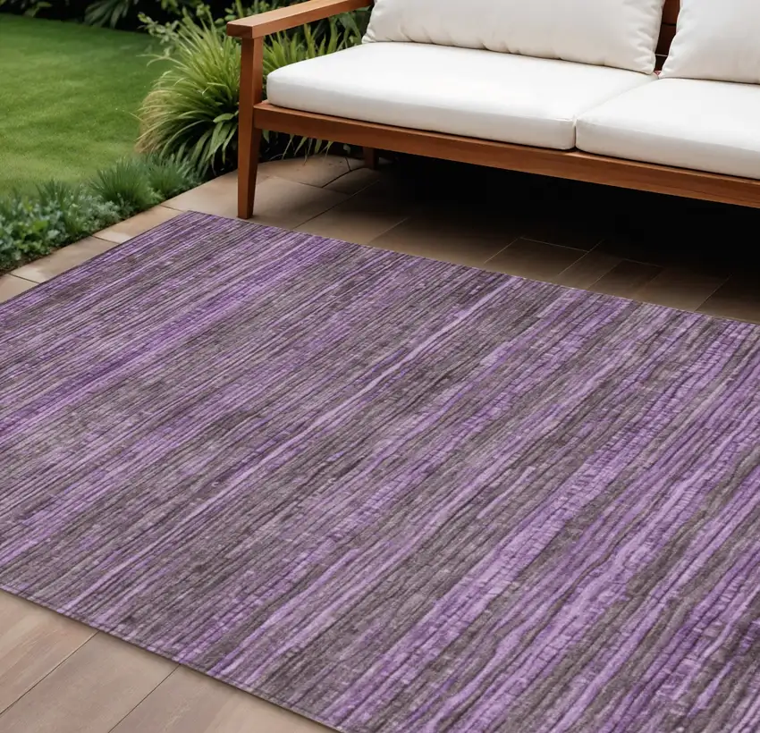 Purple And Plum Striped Washable Indoor Outdoor Area Rug Photo 2