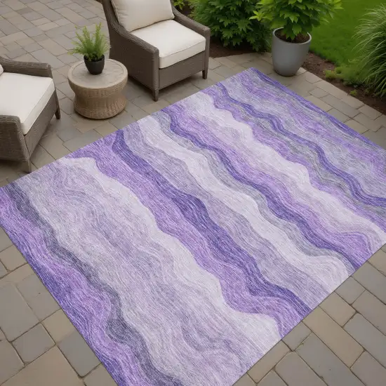 Purple And Plum Striped Washable Indoor Outdoor Area Rug Photo 6