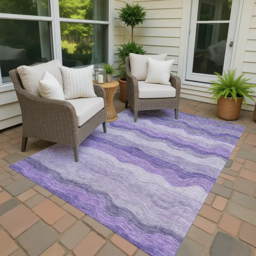 Purple And Plum Striped Washable Indoor Outdoor Area Rug Photo 2