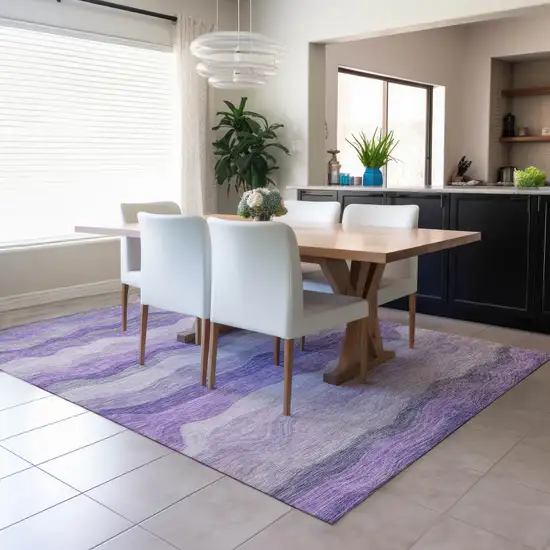 Purple And Plum Striped Washable Indoor Outdoor Area Rug Photo 4