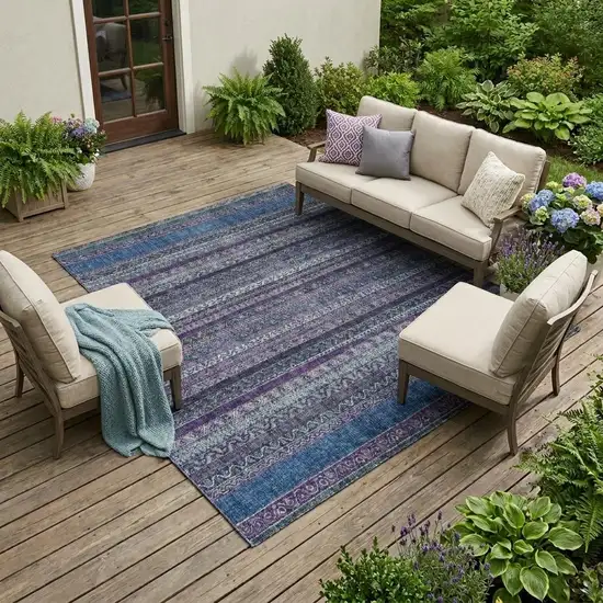 Purple And Plum Striped Washable Indoor Outdoor Area Rug Photo 1
