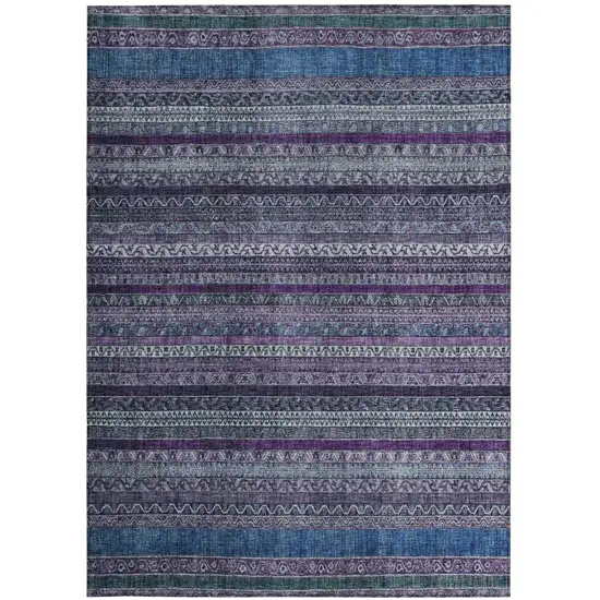 Purple And Plum Striped Washable Indoor Outdoor Area Rug Photo 4