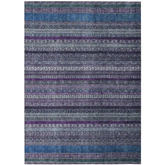 Purple And Plum Striped Washable Indoor Outdoor Area Rug Photo 2