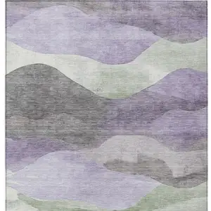 Photo of Purple And Sage Abstract Washable Indoor Outdoor Area Rug