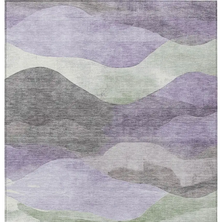 Purple And Sage Abstract Washable Indoor Outdoor Area Rug Photo 1