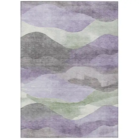 Purple And Sage Abstract Washable Indoor Outdoor Area Rug Photo 8