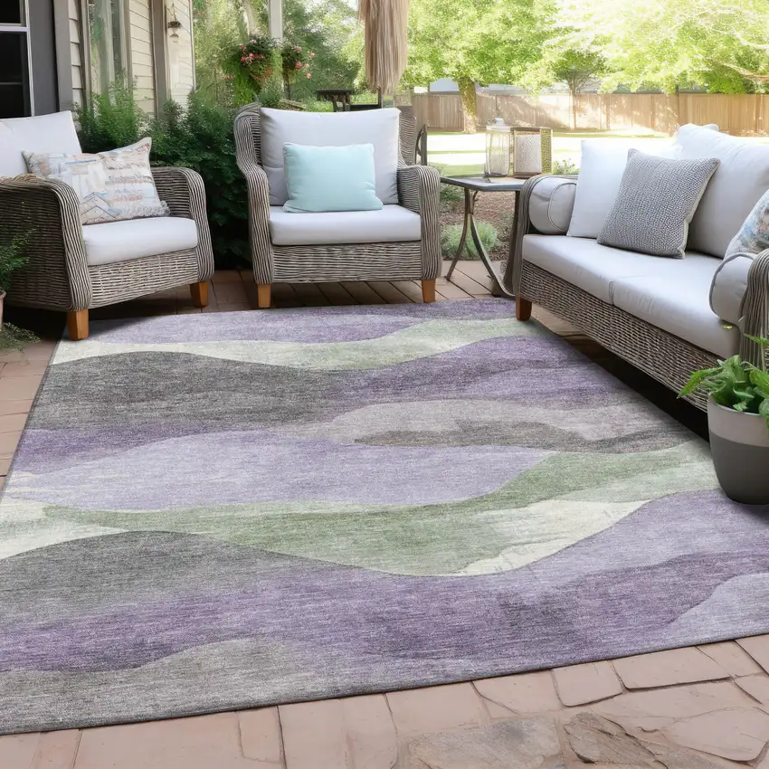 Purple And Sage Abstract Washable Indoor Outdoor Area Rug Photo 4