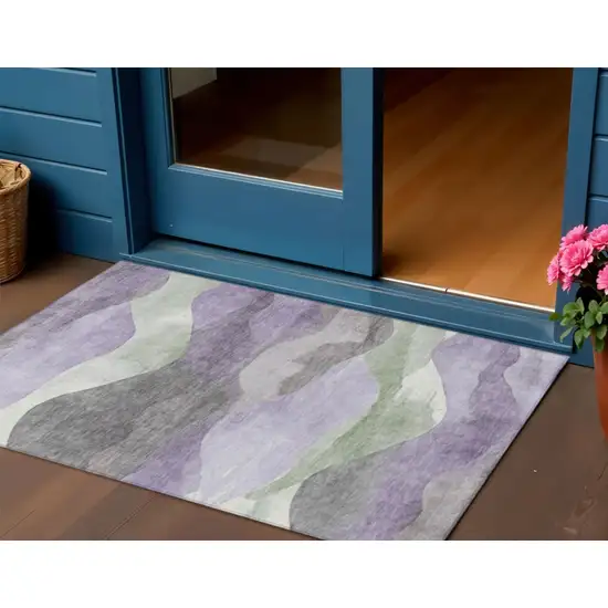Purple And Sage Abstract Washable Indoor Outdoor Area Rug Photo 2