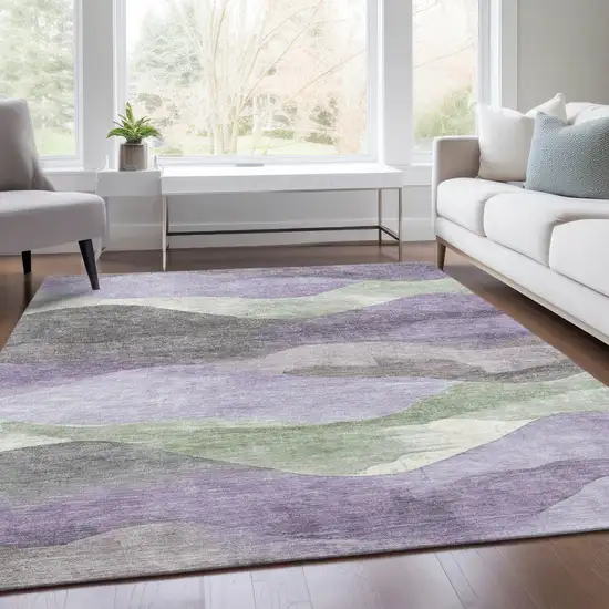 Purple And Sage Abstract Washable Indoor Outdoor Area Rug Photo 6