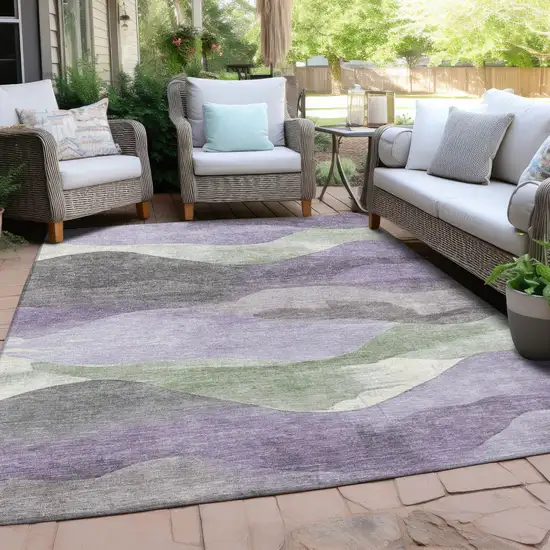 Purple And Sage Abstract Washable Indoor Outdoor Area Rug Photo 4
