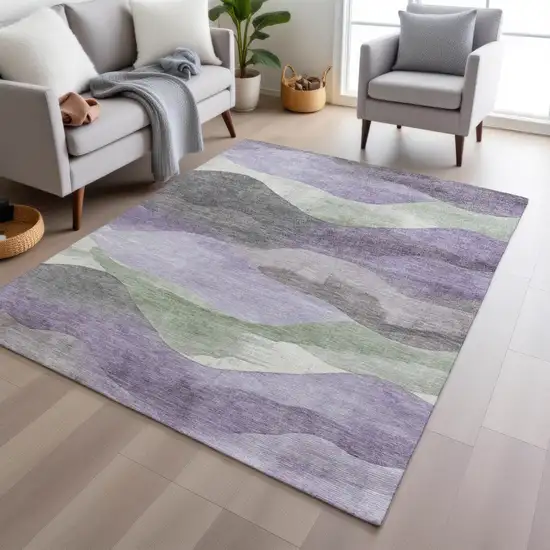 Purple And Sage Abstract Washable Indoor Outdoor Area Rug Photo 5