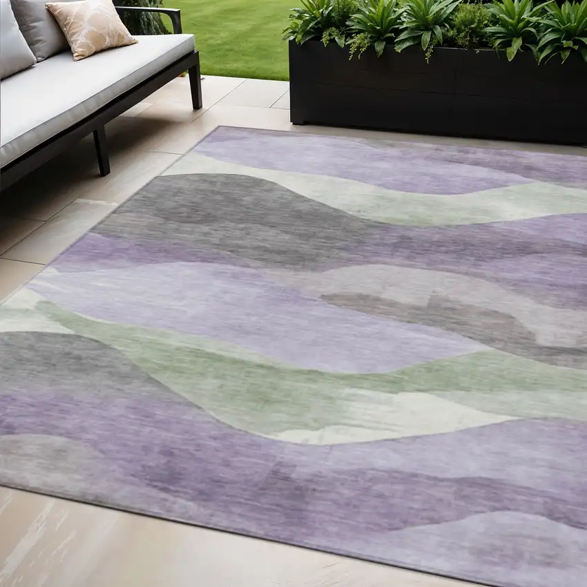 Purple And Sage Abstract Washable Indoor Outdoor Area Rug Photo 2