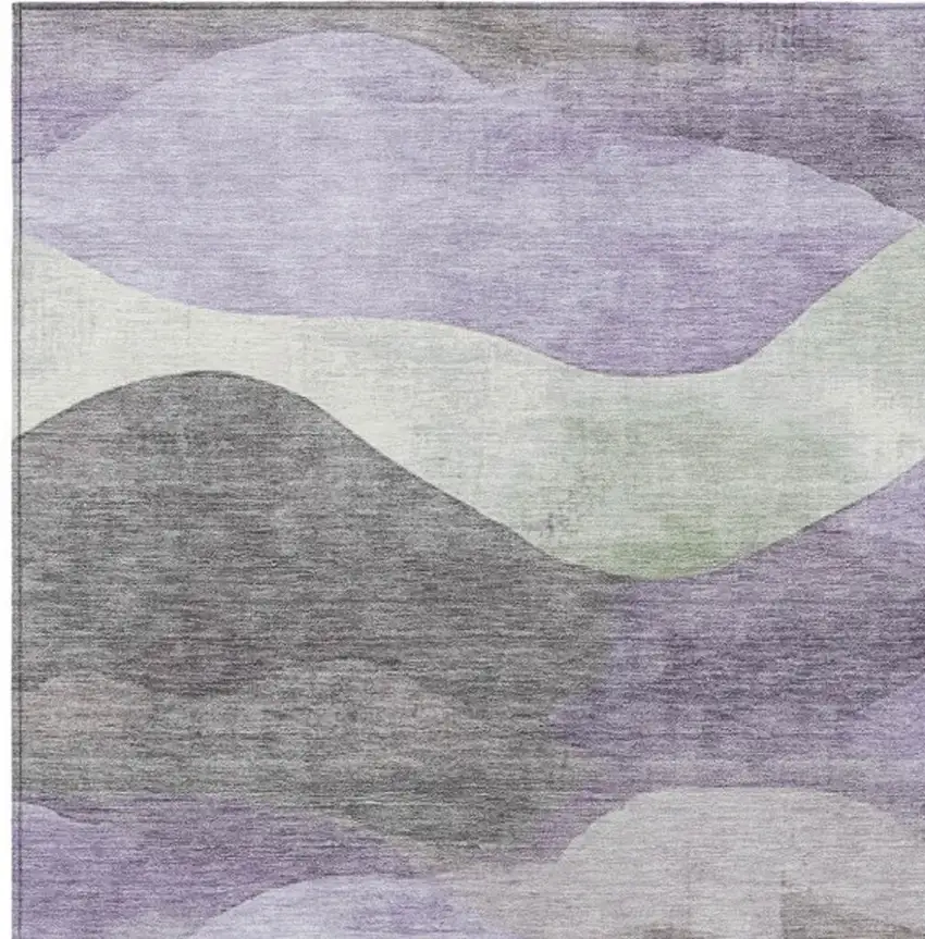 Purple And Sage Abstract Washable Indoor Outdoor Area Rug Photo 1