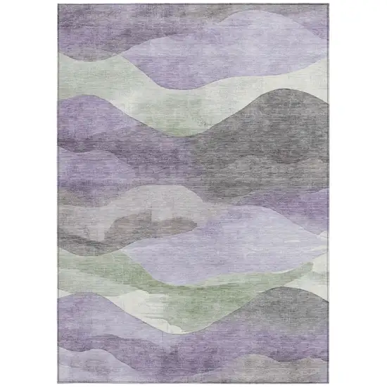 Purple And Sage Abstract Washable Indoor Outdoor Area Rug Photo 9