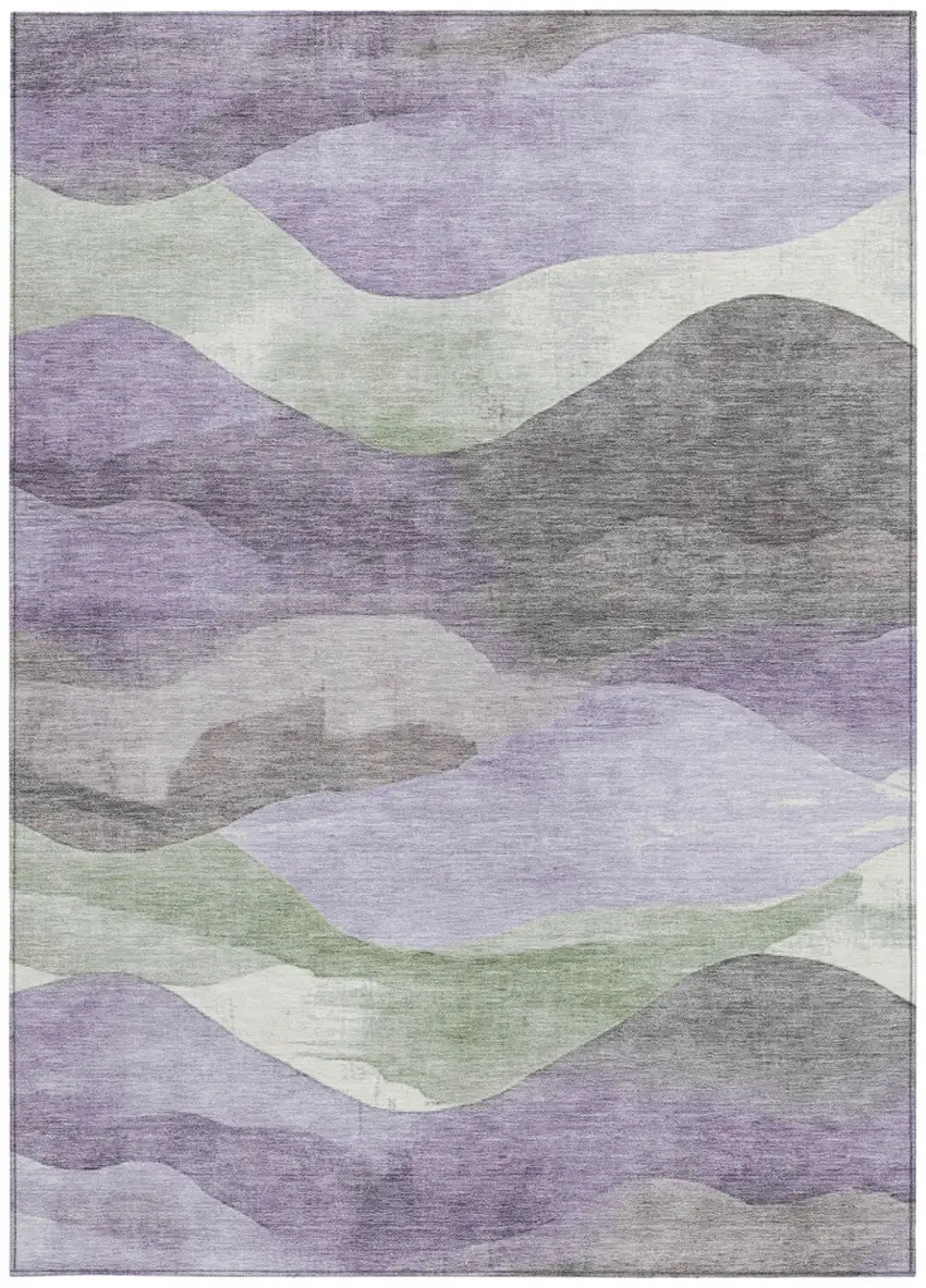 Purple And Sage Abstract Washable Indoor Outdoor Area Rug Photo 9