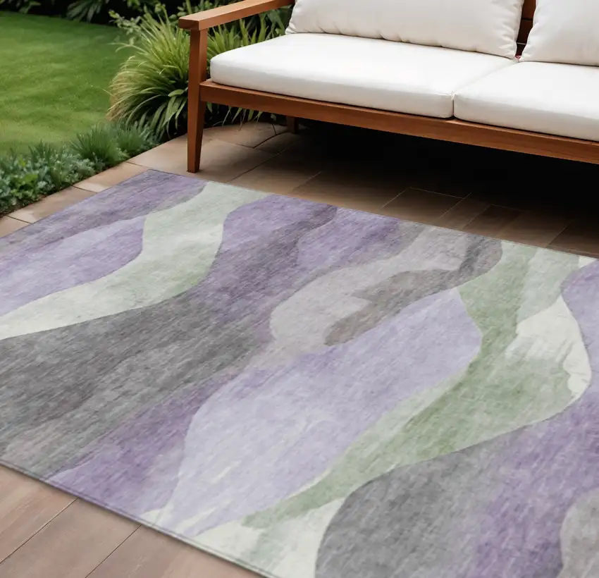 Purple And Sage Abstract Washable Indoor Outdoor Area Rug Photo 2