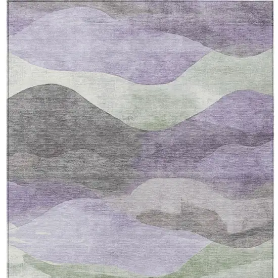 Purple And Sage Abstract Washable Indoor Outdoor Area Rug Photo 1