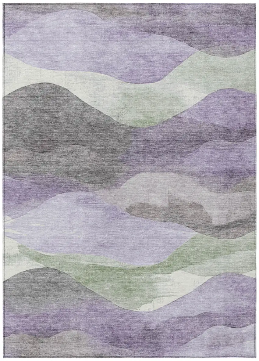 Purple And Sage Abstract Washable Indoor Outdoor Area Rug Photo 8