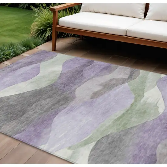 Purple And Sage Abstract Washable Indoor Outdoor Area Rug Photo 2