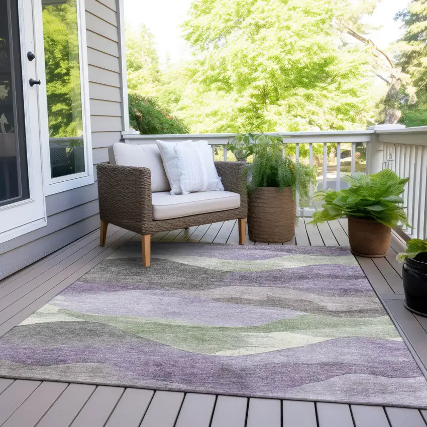 Purple And Sage Abstract Washable Indoor Outdoor Area Rug Photo 7