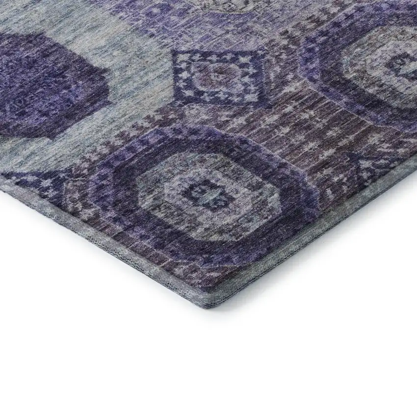 Purple And Silver Abstract Geometric Washable Area Rug With UV Protection Photo 7
