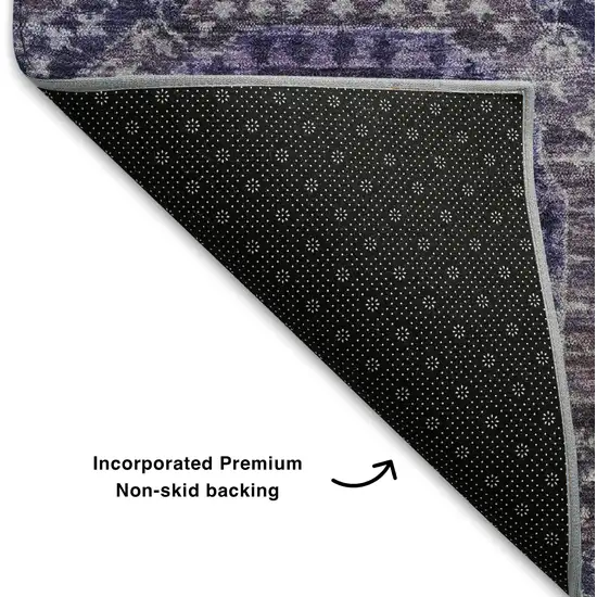 Purple And Silver Abstract Geometric Washable Area Rug With UV Protection Photo 6
