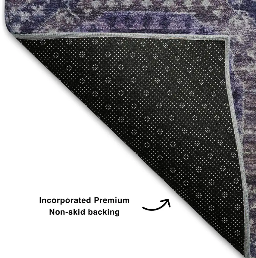 Purple And Silver Abstract Geometric Washable Area Rug With UV Protection Photo 6