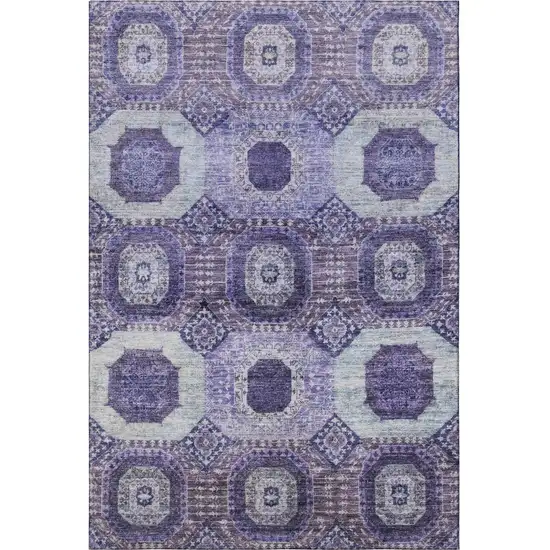 Purple And Silver Abstract Geometric Washable Area Rug With UV Protection Photo 3