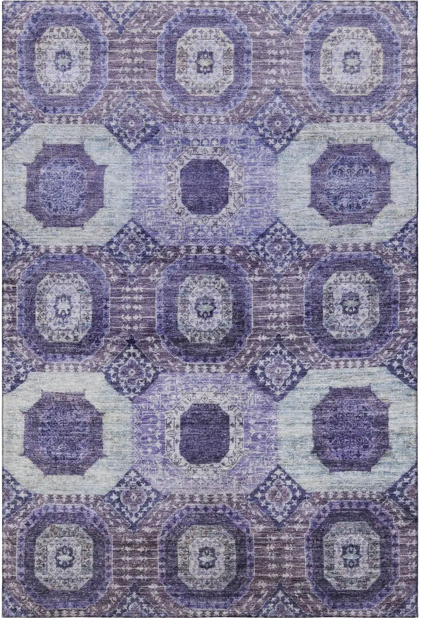 Purple And Silver Abstract Geometric Washable Area Rug With UV Protection Photo 3