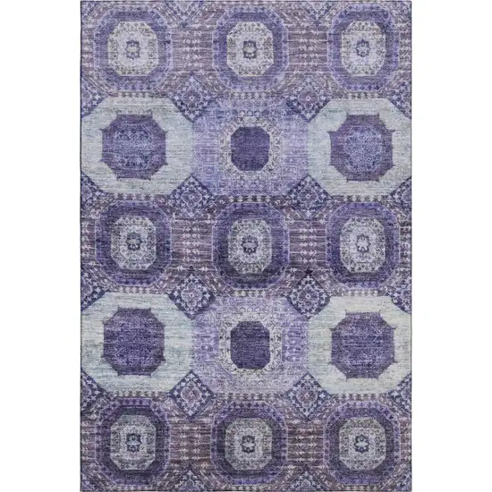 Purple And Silver Abstract Geometric Washable Area Rug With UV Protection Photo 1
