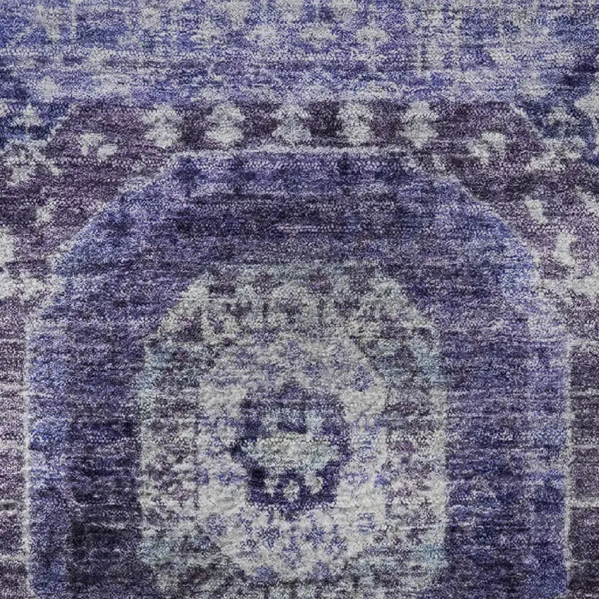 Purple And Silver Abstract Geometric Washable Area Rug With UV Protection Photo 9