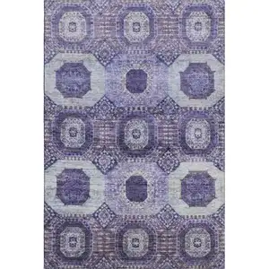 Photo of Purple And Silver Abstract Geometric Washable Area Rug With UV Protection