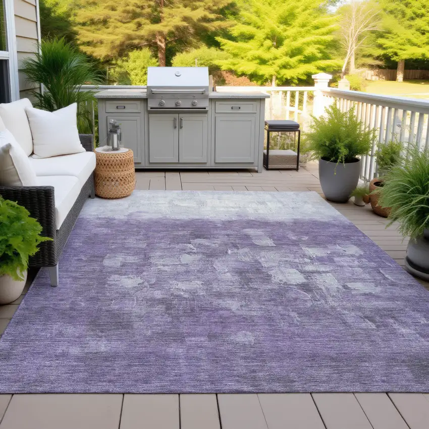 Purple And Silver Abstract Washable Indoor Outdoor Area Rug Photo 6