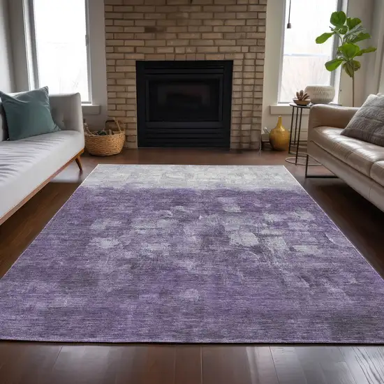 Purple And Silver Abstract Washable Indoor Outdoor Area Rug Photo 8
