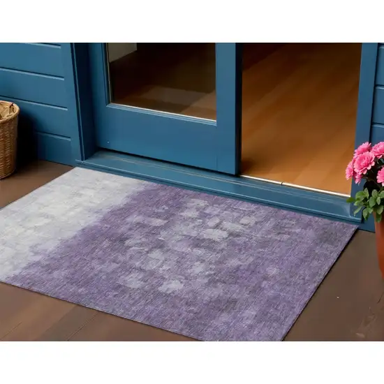 Purple And Silver Abstract Washable Indoor Outdoor Area Rug Photo 1