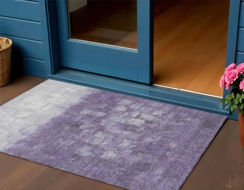 Purple And Silver Abstract Washable Indoor Outdoor Area Rug Photo 1