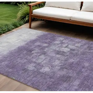 Photo of Purple And Silver Abstract Washable Indoor Outdoor Area Rug