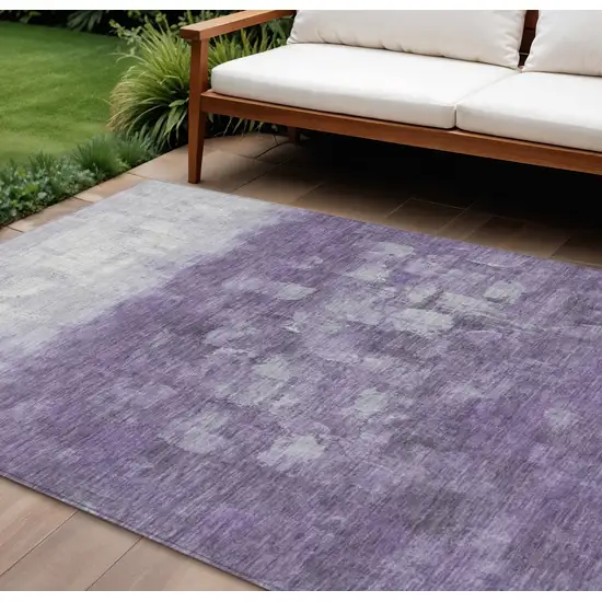 Purple And Silver Abstract Washable Indoor Outdoor Area Rug Photo 1