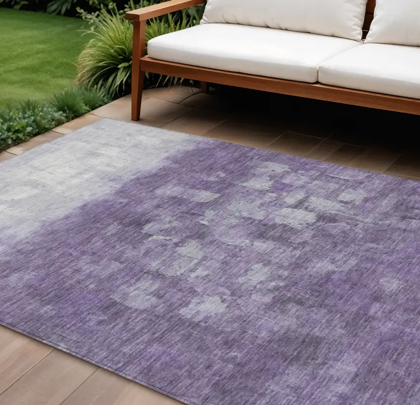Purple And Silver Abstract Washable Indoor Outdoor Area Rug Photo 1