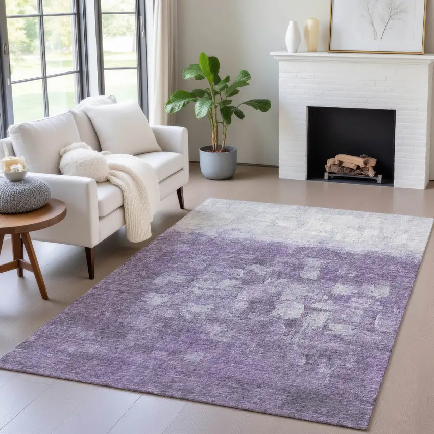 Purple And Silver Abstract Washable Indoor Outdoor Area Rug Photo 7