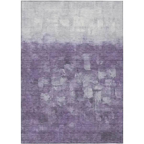 Purple And Silver Abstract Washable Indoor Outdoor Area Rug Photo 2