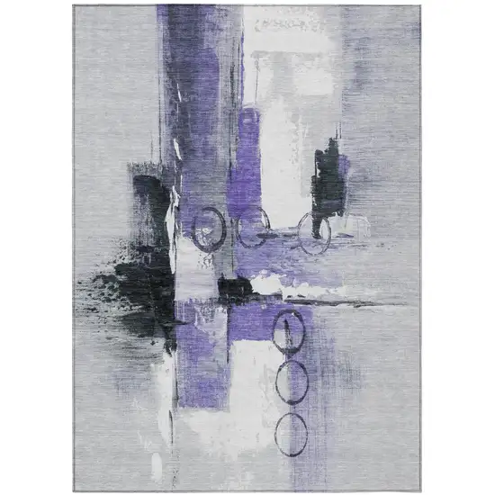 Purple And Silver Abstract Washable Indoor Outdoor Area Rug Photo 2
