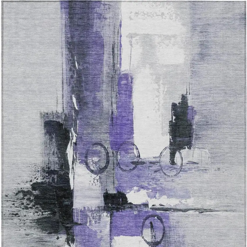 Purple And Silver Abstract Washable Indoor Outdoor Area Rug Photo 4