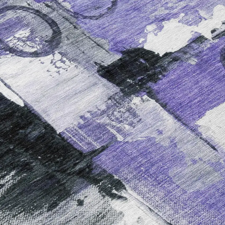 Purple And Silver Abstract Washable Indoor Outdoor Area Rug Photo 6