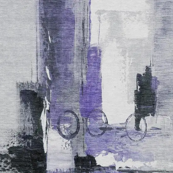 Purple And Silver Abstract Washable Indoor Outdoor Area Rug Photo 3